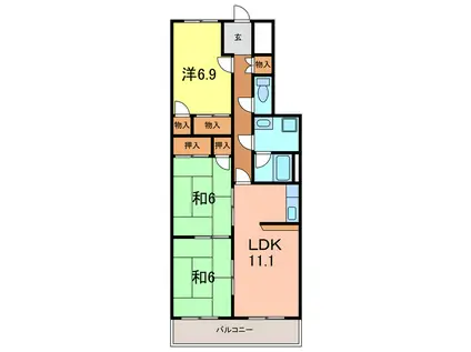 フレスカ野畑(3LDK/3階)の間取り写真
