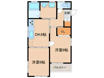 パームフラッツC棟(2DK/1階)の間取り写真