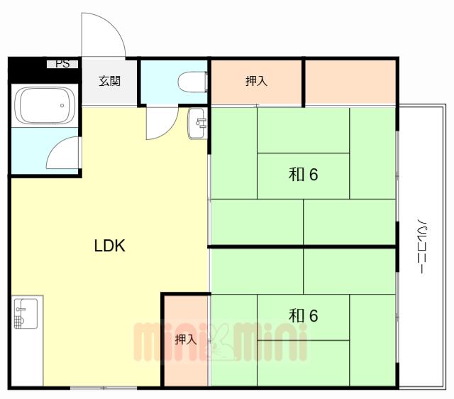第二住吉苑(2LDK/3階)の間取り写真