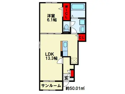 ラフレシール葛原II(1LDK/1階)の間取り写真
