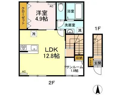 ガーデンヒルズ東手城 A棟(1SLDK/2階)の間取り写真