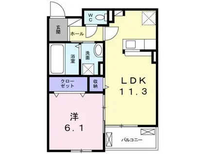 レジデンシアD(1LDK/2階)の間取り写真