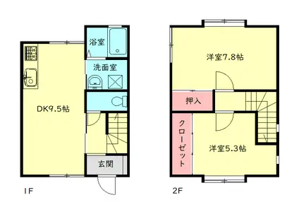 メゾネットしをんC(2DK/1階)の間取り写真