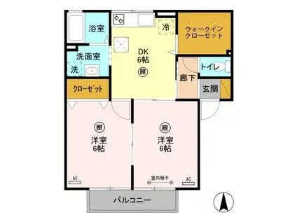 パル・ファミール(2DK/2階)の間取り写真