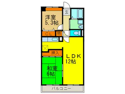グレーシアス豊中(2LDK/3階)の間取り写真