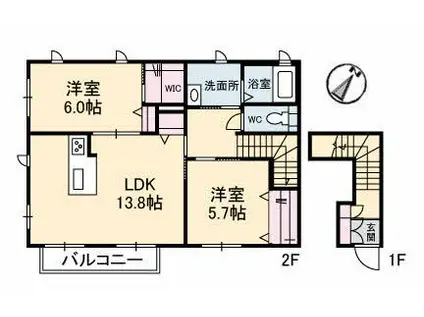 キュプリーノス(2LDK/2階)の間取り写真