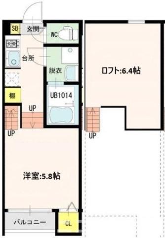 ラ・ルーチェ北仙台(1K/2階)の間取り写真