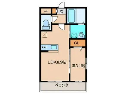 トラストビル前原北(1LDK/1階)の間取り写真