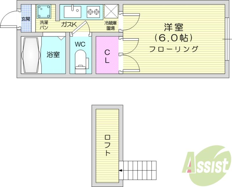 メゾンルノール(1K/1階)の間取り写真