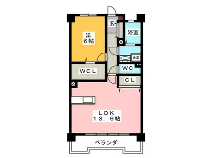 ロイヤルハイツワコーII(1LDK/6階)の間取り写真