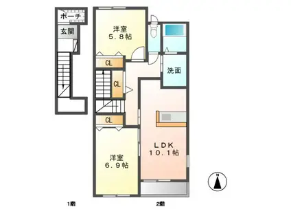 LOHAS(2LDK/2階)の間取り写真