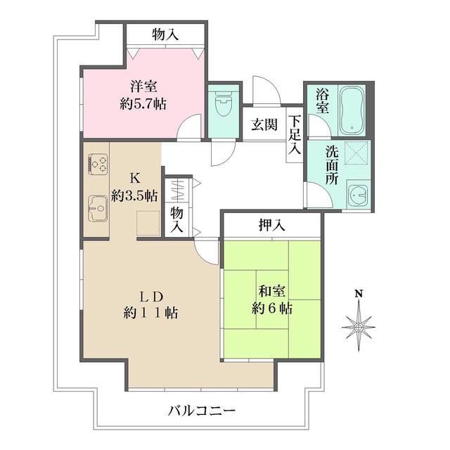 錦パークビル(2LDK/21階)の間取り写真