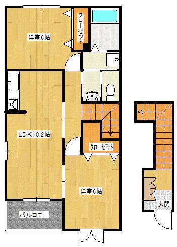 KCコーポ平山B(2LDK/2階)の間取り写真