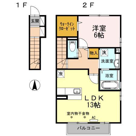 フラッツ福井東町(1LDK/2階)の間取り写真