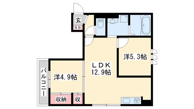 メゾン ド ソルテ A棟(2LDK/1階)の間取り写真