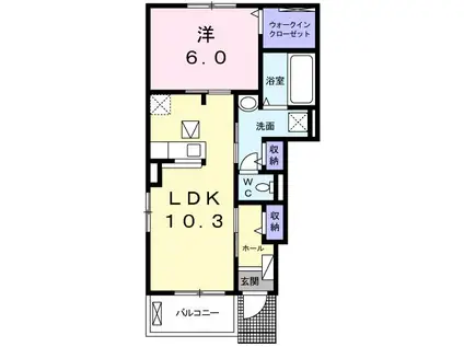 リアンB(1LDK/1階)の間取り写真