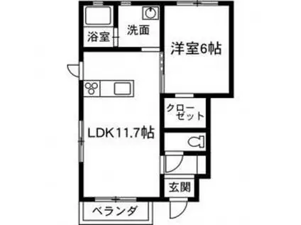 ベルビューB(1LDK/1階)の間取り写真
