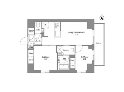 ウエリスアーバン住吉イースト(2LDK/3階)の間取り写真