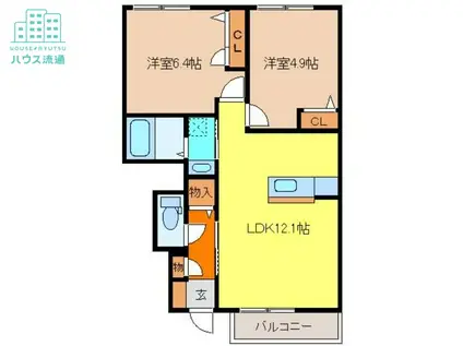 コンフォルト・ファイブA(2LDK/1階)の間取り写真