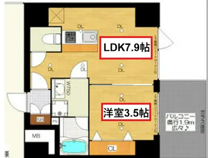 ブエナビスタ難波サウスタワー(1LDK/2階)の間取り写真