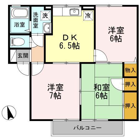 サンフローラII(3DK/2階)の間取り写真