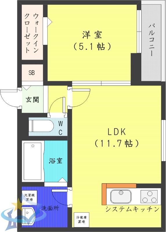 ANGEーSENTIER(1LDK/2階)の間取り写真