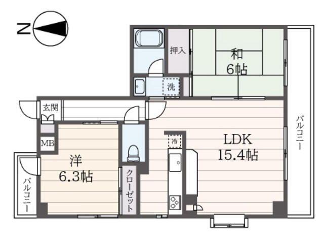アゼリアバレー(2LDK/4階)の間取り写真