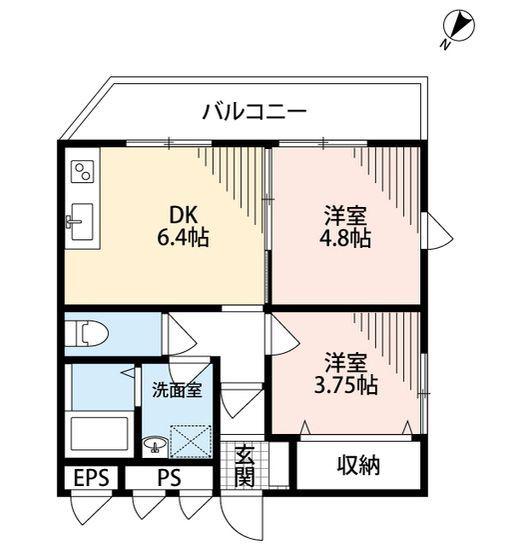 ダイヤモンドクレスト南柏(2DK/1階)の間取り写真