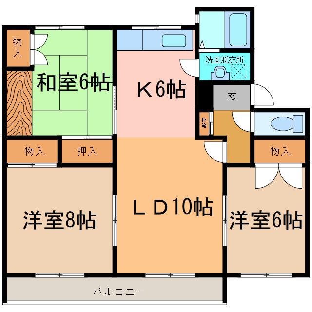なかむらマンション(3LDK/2階)の間取り写真