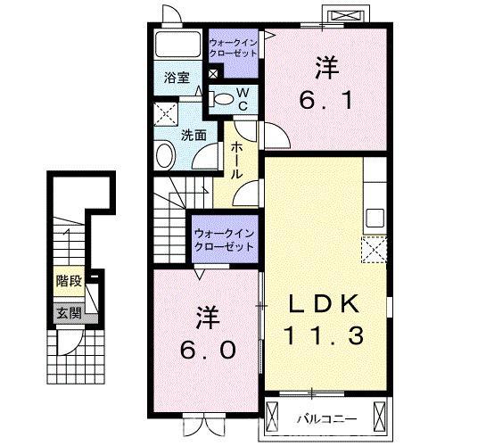 メゾン・城ノ下B(2LDK/2階)の間取り写真