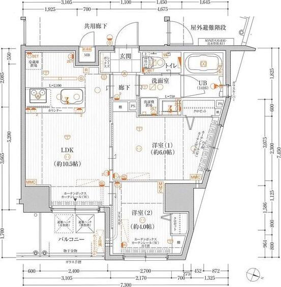 プリオーレ神戸大開通(2LDK/9階)の間取り写真