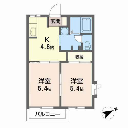 サンデール北山(2K/2階)の間取り写真