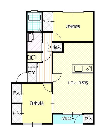 銀河ワールド伍番館(2LDK/2階)の間取り写真