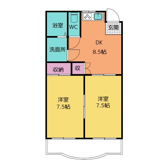 マンション山崎2(2DK/2階)の間取り写真