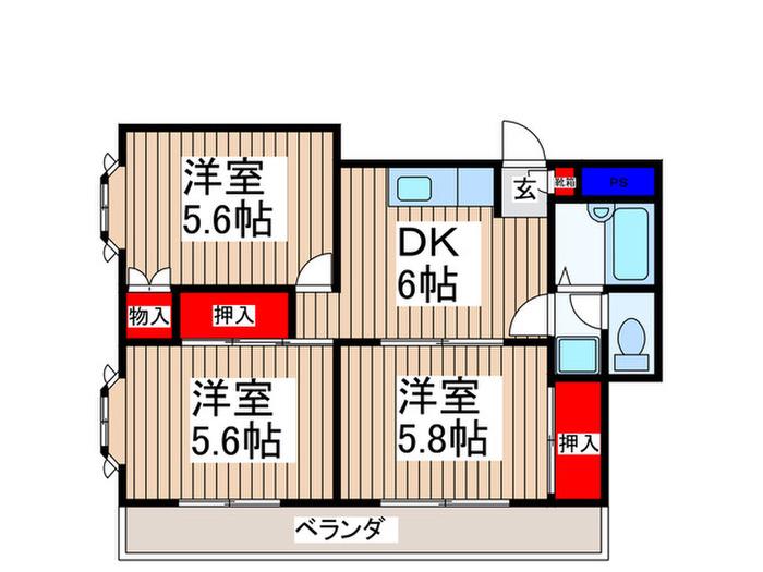 第2ハイツ和光(3DK/3階)の間取り写真