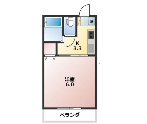 パークプレイス西川原II(1K/3階)の間取り写真