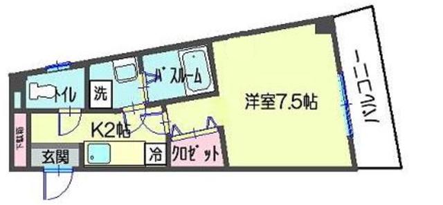 アクシオス横浜イースト(1K/2階)の間取り写真