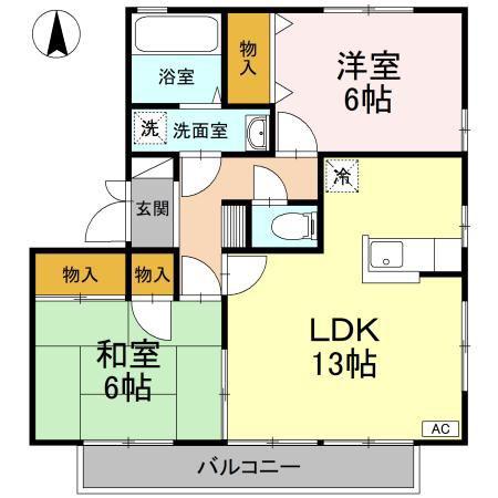 カーサ・フォンテーヌ A(2LDK/1階)の間取り写真