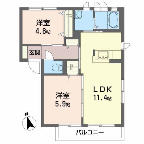 パークヒルB(2LDK/1階)の間取り写真