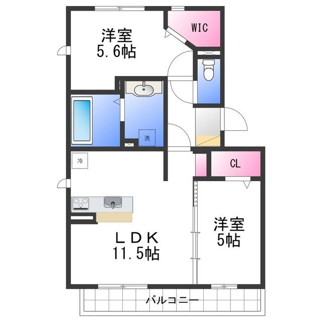 JR阪和線 久米田駅 徒歩3分 3階建 築15年(2LDK/2階)の間取り写真