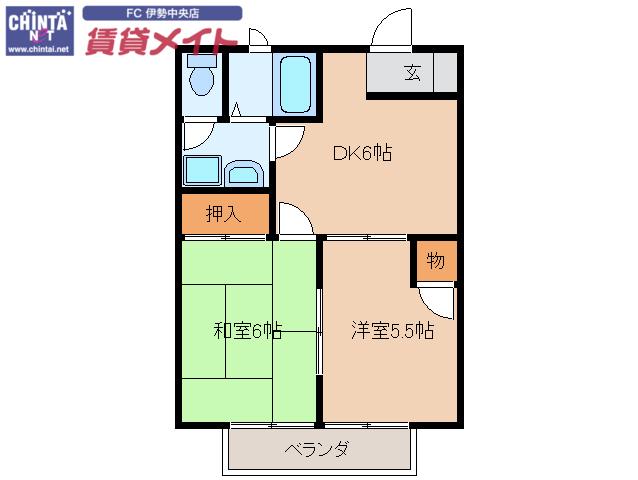 メゾン二見B(2DK/2階)の間取り写真