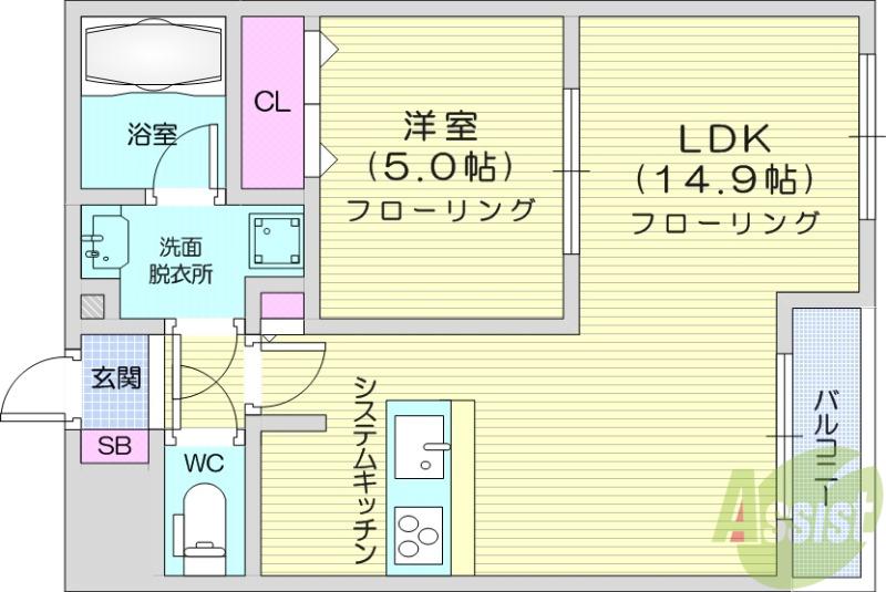 LUANA AIR RESIDENCE五橋(1LDK/3階)の間取り写真