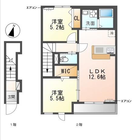 柏市船戸 アパート(2LDK/2階)の間取り写真