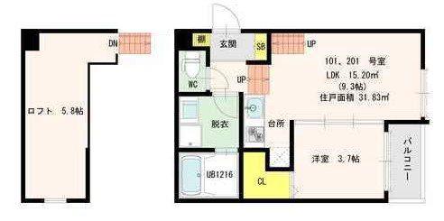 アールヴェール箱崎(1LDK/2階)の間取り写真