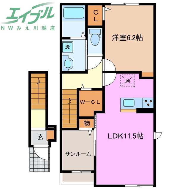 ヴィオラ I(1LDK/2階)の間取り写真