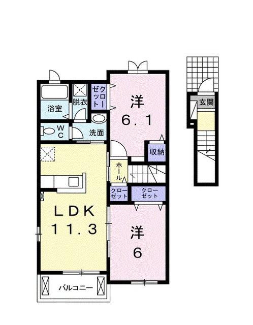 エスポワール・ジェルメ IV(2LDK/2階)の間取り写真