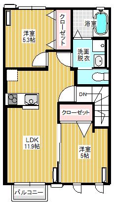 中里ヒルズ(2LDK/2階)の間取り写真