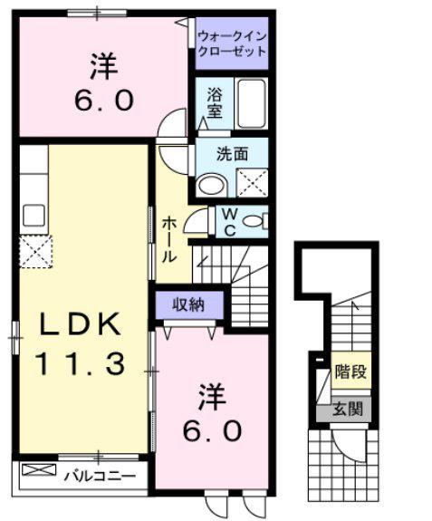 フラワーヒルズII(2LDK/2階)の間取り写真