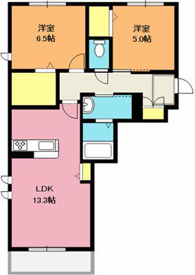 エクラージュA棟(2LDK/3階)の間取り写真