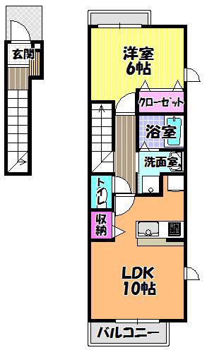 レオンK・S2(1LDK/2階)の間取り写真